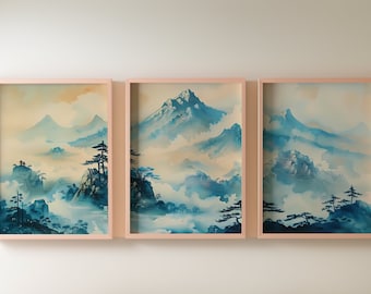 Mountain 3 Piece Wall Art | Watercolor Mountain Landscape | Abstract Nature Print | Modern Minimal Decor | Mountain Wall Art