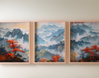 Mountain 3 Piece Wall Art | Watercolor Mountain Landscape | Abstract Nature Print | Modern Minimal Decor | Mountain Wall Art