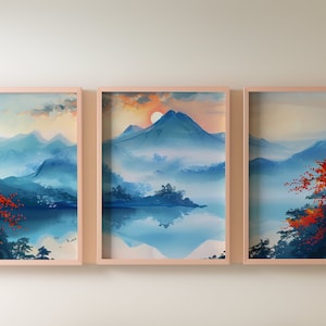 Mountain 3 Piece Wall Art | Watercolor Mountain Landscape | Abstract Nature Print | Modern Minimal Decor | Mountain Wall Art