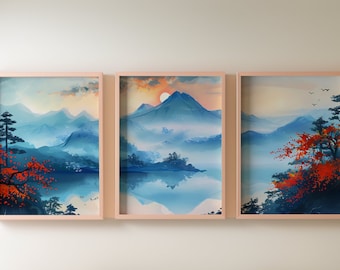 Mountain 3 Piece Wall Art | Watercolor Mountain Landscape | Abstract Nature Print | Modern Minimal Decor | Mountain Wall Art