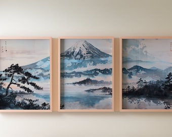 Mountain 3 Piece Wall Art | Watercolor Mountain Landscape | Abstract Nature Print | Modern Minimal Decor | Mountain Wall Art