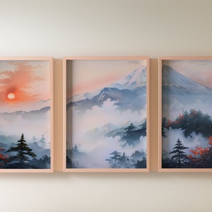 Mountain 3 Piece Wall Art | Watercolor Mountain Landscape | Abstract Nature Print | Modern Minimal Decor | Mountain Wall Art