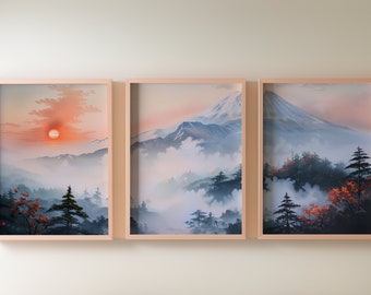 Mountain 3 Piece Wall Art | Watercolor Mountain Landscape | Abstract Nature Print | Modern Minimal Decor | Mountain Wall Art