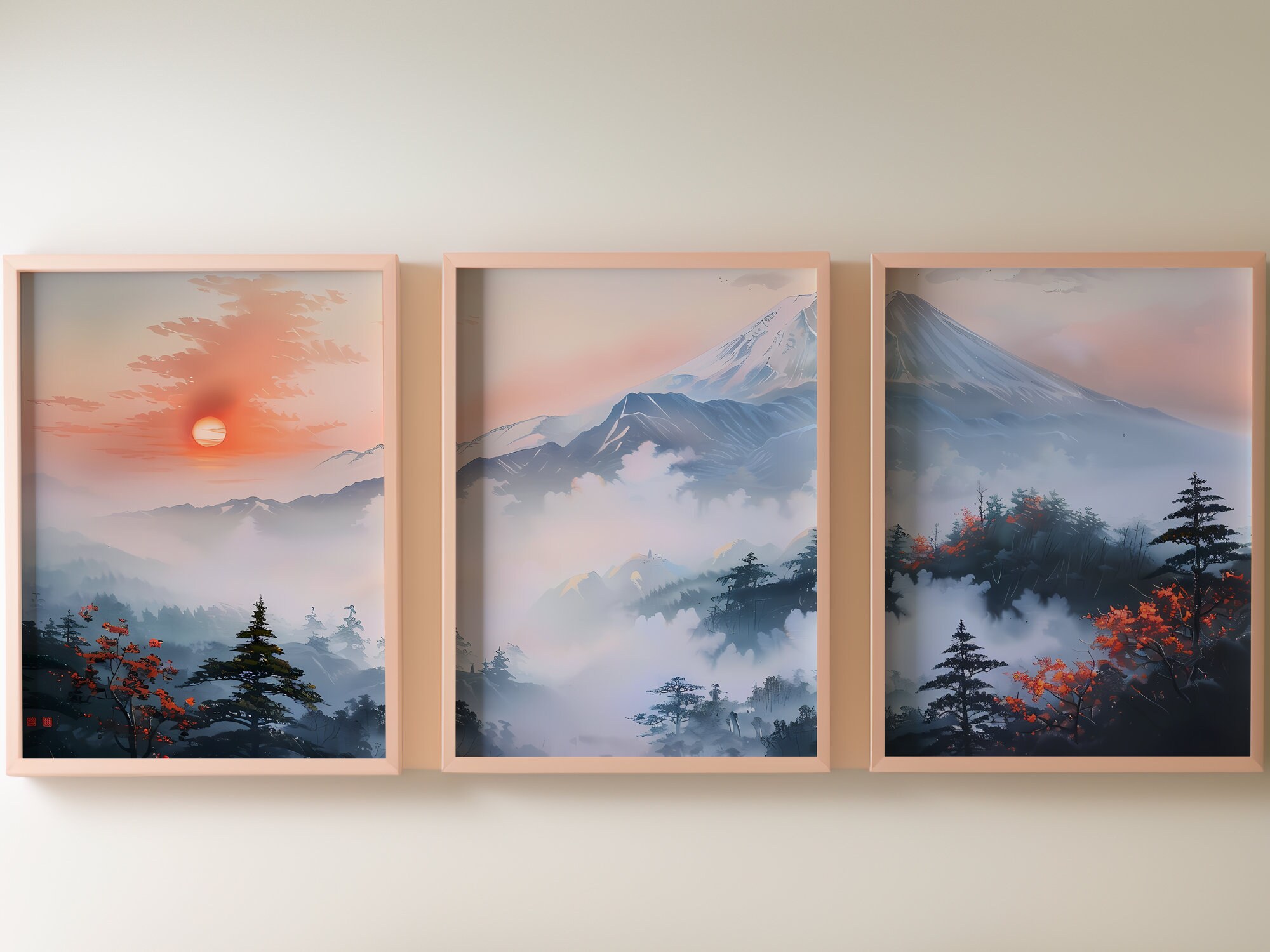 Mountain 3 Piece Wall Art | Watercolor Mountain Landscape | Abstract ...