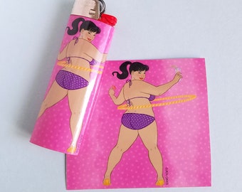 Lighter wrap sticker - Pink Polkadot Hula Hoop Babe - vinyl sticker