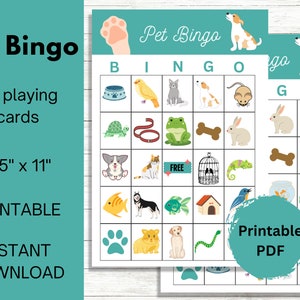 Pet BINGO Game, Kids Party Game, Pet Birthday Party, Printable Birthday Game, Dog Game, Cat Game, Kids Birthday Party, Kids BINGO Game