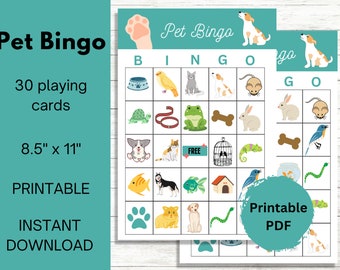 Pet BINGO Game, Kids Party Game, Pet Birthday Party, Printable Birthday Game, Dog Game, Cat Game, Kids Birthday Party, Kids BINGO Game