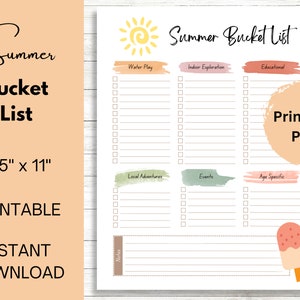 Summer Bucket List Printable | Blank Summer Family Checklist | Summer Activities List | Summertime Checklist | Summertime Fun | To Do List