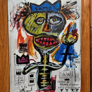 oleo sobre tela al carton al estilo del artista jean michel basquiat image 1