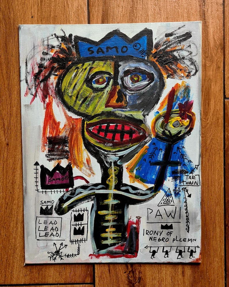 oleo sobre tela al carton al estilo del artista jean michel basquiat image 1