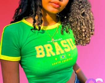 Vintage Brasilien Crop Top Baby T-Shirt - Y2K Brasilien Trikot, Fußball Baby T-Shirt, 90er 2000er Jahre Ästhetik, brasilianisches Shirt, Brasilien Top, Retro Brasilien Baby T-Shirt