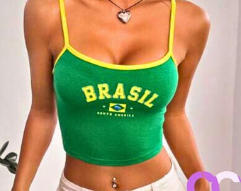 Y2K Brazil Tank Top - Brasil Baby Tee, Brazilian Crop Top, 90s 2000s Aesthetic, Brazil Flag Jersey Shirt, Y2K Clothing Shirt Tank