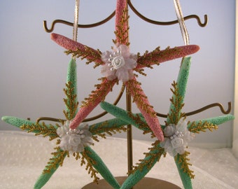 starfish ornament christmas decorations nautical christmas decor seashell christmas ornament set of 3 pink and green with gold accents - Nautical Christmas Decorations starfish ornament christmas decorations nautical christmas decor seashell christmas ornament set of 3 pink and green with gold accents - Nautical Christmas Decorations