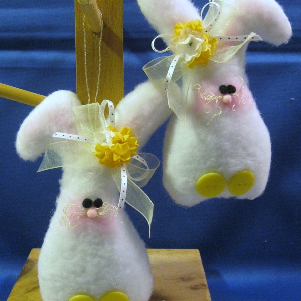 REDUCED PLUSH BUNNY Ornaments Set of 2 With Yellow Decorations