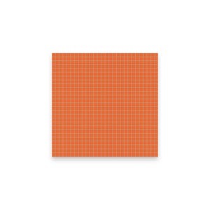 Könnte beinhalten: Eine quadratische, orangefarbene Fliese mit einem Gittermuster aus dünnen, hellfarbigen Linien. Die Fliese ist vor einem weißen Hintergrund platziert, was eine saubere Ästhetik erzeugt. Das Gittermuster verleiht dem Design Ordnung und Struktur.