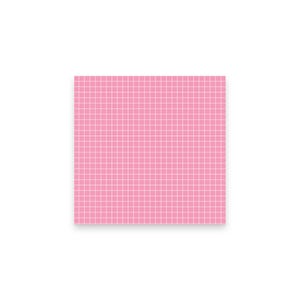 Könnte beinhalten: Ein quadratischer, rosa Haftzettel mit einem weißen Gittermuster. Das Gitter besteht aus dünnen, gleichmäßig verteilten Linien, die eine Reihe kleiner Quadrate auf der Oberfläche bilden. Der Zettel befindet sich vor einem schlichten weißen Hintergrund.