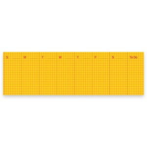 May include: A yellow weekly planner notepad with a grid pattern and red lines. The days of the week are labeled across the top, with "To Do" at the end. The notepad is rectangular.