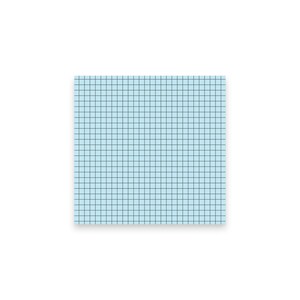 Könnte beinhalten: Ein quadratischer, hellblauer Haftzettel mit einem Rastermuster aus dunkelblauen Linien. Das Raster erzeugt gleichmäßig verteilte Quadrate auf der Oberfläche. Der Zettel befindet sich vor einem weißen Hintergrund.