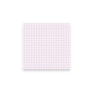 Könnte beinhalten: Quadratischer weißer Notizblock mit einem Gittermuster aus dünnen, hellvioletten Linien. Das Gitter ist gleichmäßig angeordnet und erzeugt ein Muster aus kleinen Quadraten. Der Notizblock ist auf weißem Hintergrund zentriert.