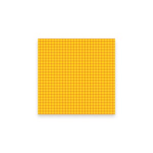 Könnte beinhalten: Ein quadratischer, gelber Haftzettel mit einem Gitter aus roten Linien. Das Gitter erzeugt ein Muster aus kleinen Quadraten über die gesamte Oberfläche. Der Zettel ist auf einem weißen Hintergrund zentriert.