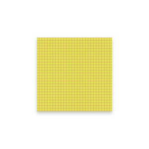Könnte beinhalten: Ein quadratischer, gelber Haftzettel mit einem Rastermuster aus dünnen, rosa Linien. Das Raster erzeugt gleichmäßig verteilte Quadrate auf der Oberfläche des Zettels. Der Zettel ist auf einem weißen Hintergrund zentriert.