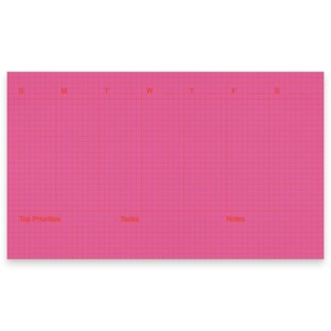 Wochenplaner-Block 10" x 6" Post-it® | Minimales Raster | Haftnotizen + undatiert | Sonntagsbeginn | Neonpink + Marfa-Rot | 50 Wochen