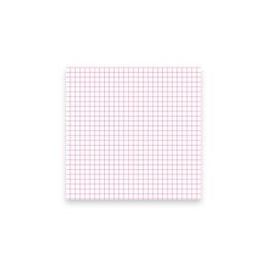 Könnte beinhalten: Ein quadratischer, weißer Notizblock mit einem Gittermuster in einem sanften Rotton. Die Gitterlinien sind gleichmäßig angeordnet und erzeugen ein strukturiertes Design. Der Notizblock ist auf einem weißen Hintergrund zentriert.