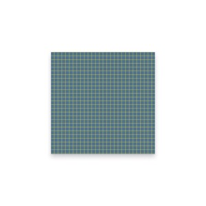 Könnte beinhalten: Ein quadratisches, blau-grünes Muster mit einem Gitter aus dünnen, gelben Linien. Das Gitter erzeugt eine Reihe kleiner Quadrate auf der Oberfläche. Das Design ist auf einem weißen Hintergrund zentriert.