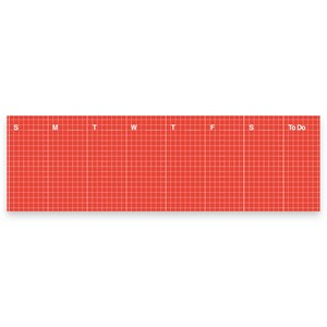 Puede incluir: Un planificador semanal rectangular rojo con un patrón de cuadrícula blanca. Los días de la semana están etiquetados en la parte superior, con "To Do" al final. El planificador está diseñado para organizar tareas y citas.