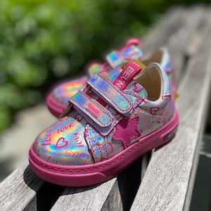 Girls Pink Sneakers | Arch Support Insole | European Shoes | Hardback | Velcro Adjustable Shoes | Leather Kids Shoes | Corrective Insole