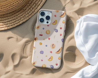 Cute Watercolor Fruit Collage Phone Case, Summer Fruits, Cute & Preppy, iPhone 16 15 14 13 12 11 Pro Max 8 Plus X, Samsung Galaxy S24 Ultra