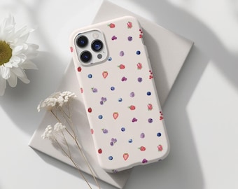 Summer Berry Collage Phone Case, Dainty Fruit Aesthetic, Fits iPhone 17 16 15 14 13 12 11 Pro Max Air & Samsung Galaxy S25 S24, Minimalist