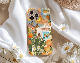Sunny Orange Collage Phone Case, Summer Coquette, Butterfly Aesthetic, iPhone 17, 16 15 14 13 12 11 Pro Max Air, Samsung Galaxy S24 S23 S22