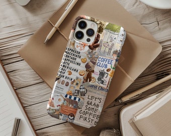 Coquette Coffee Collage Phone Case, Gift for Coffee Lovers, Beige Aesthetic, iPhone 17 16 15 14 13 12 11 Pro Max Plus X, Samsung S25 S24