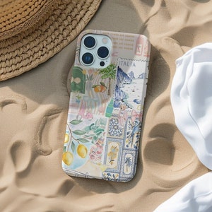 Coque de portable collage Coquette estival italien, coque de portable Italie côtière, iPhone 16 15 14 13 12 11 Pro Max 8 Plus X, Samsung Galaxy S24 S23 S22