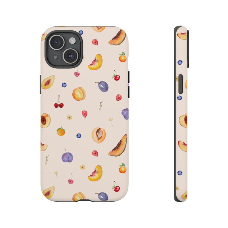 Cute Watercolor Fruit Collage Phone Case, Summer Fruits, Cute & Preppy, iPhone 16 15 14 13 12 11 Pro Max 8 Plus X, Samsung Galaxy S24 Ultra image 5