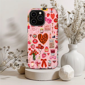 Sassy Red Coquette Collage Phone Case, Preppy Red Aesthetic, Cute and Trendy, iPhone 15 14 13 12 11 Pro Max 8 Plus X, Samsung Galaxy S24 S23