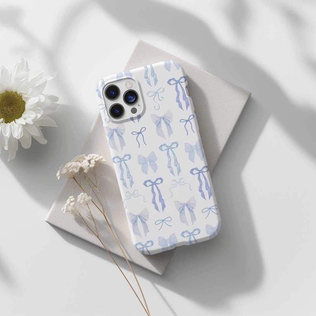 【韓国 BLUE PERCENT】Blond Black/White Ribbon iPhone case Tough Phone Cases Christmas Gift, Bows, Preppy, Eco Friendly