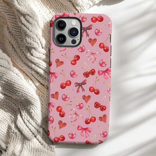 Dainty Cherry Coquette Phone Case, Red Fruity Phone Case, Unique Gifts, iPhone 15 14 13 12 11 Pro Max 8 Plus X, Samsung Galaxy S23 S22 S20