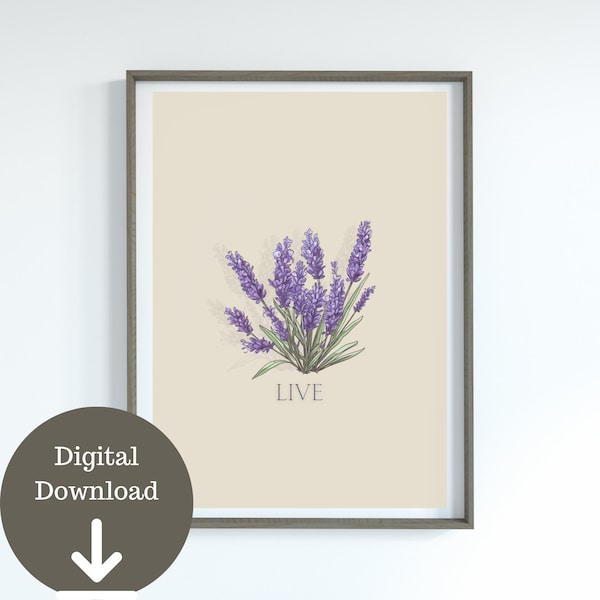 Lavendel Minimalist Wanddruck, modern Minimalist, digitaler Download, Kunstdrucke, druckbare Wandkunst, Boho Blumen Poster, Beige Grün Kunstwerk