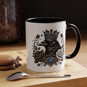 Coffee Mug, Gothic Raven King Design, Halloween Decor, Spooky Cup, Witchy Drinkware, Gothic Kitchen Decor