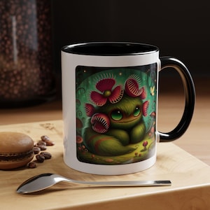 Coffee Mug, Fluffy Creature Venus Trap Flower Halloween Creepy Mug, Spooky Cup, Unique Gift, Ceramic Mug, Tea Cup, Kitchen Decor, Office Mug