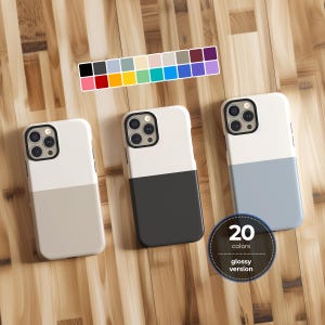 Minimalist horizontal two-tone glossy phone case cover for iPhone 8 X XR 11 12 13 14 15 16 Pro Max Galaxy S25 S24 S23 S22 S21 Google Pixel