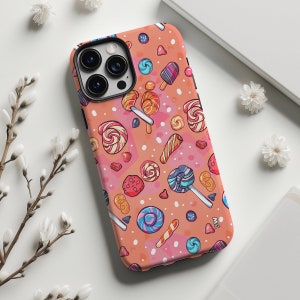 Hot pink candy pattern cute aesthetic phone case cover for iPhone 8 X XR XS 11 12 13 14 15 Pro Max, Samsung Galaxy S24 S23 S22, Google Pixel