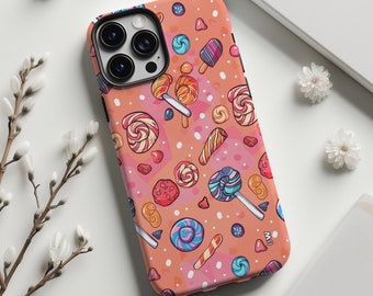 Hot pink candy pattern cute aesthetic phone case cover for iPhone 8 X XR XS 11 12 13 14 15 Pro Max, Samsung Galaxy S24 S23 S22, Google Pixel