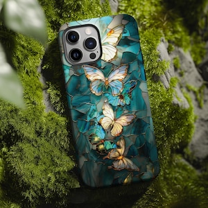 Pretty butterfly stained glass mosaic phone case for iPhone 17 16 15 14 13 12 11 Pro Max X XR XS 8 Samsung S26 S25 S24 S23 S22 Google Pixel