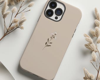 Flower artwork on beige cute minimalist phone case for iPhone 17 16 15 14 13 12 11 Pro Max X XR XS Samsung S26 S25 S24 S23 S22 Google Pixel