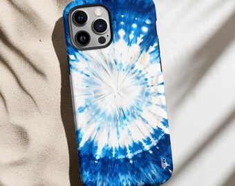 Blue and white groovy hippie tie dye phone case cover for iPhone 15 14 13 12 11 Pro Max X XR XS 8, Samsung Galaxy S24 S23 S22, Google Pixel