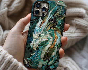 Chinese dragon stained glass mosaic phone case for iPhone 17 16 15 14 13 12 11 Pro Max X XR XS Samsung S26 S25 S24 S23 S22 Google Pixel