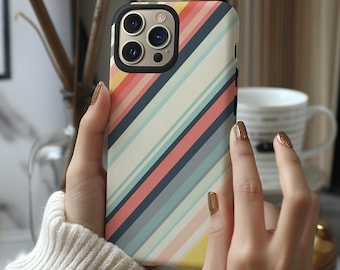 Diagonal pastel spectrum retro stripes phone case for iPhone 16 15 14 13 12 11 Pro Max X XR XS 8 Samsung S25 S24 S23 S22 S21 Google Pixel